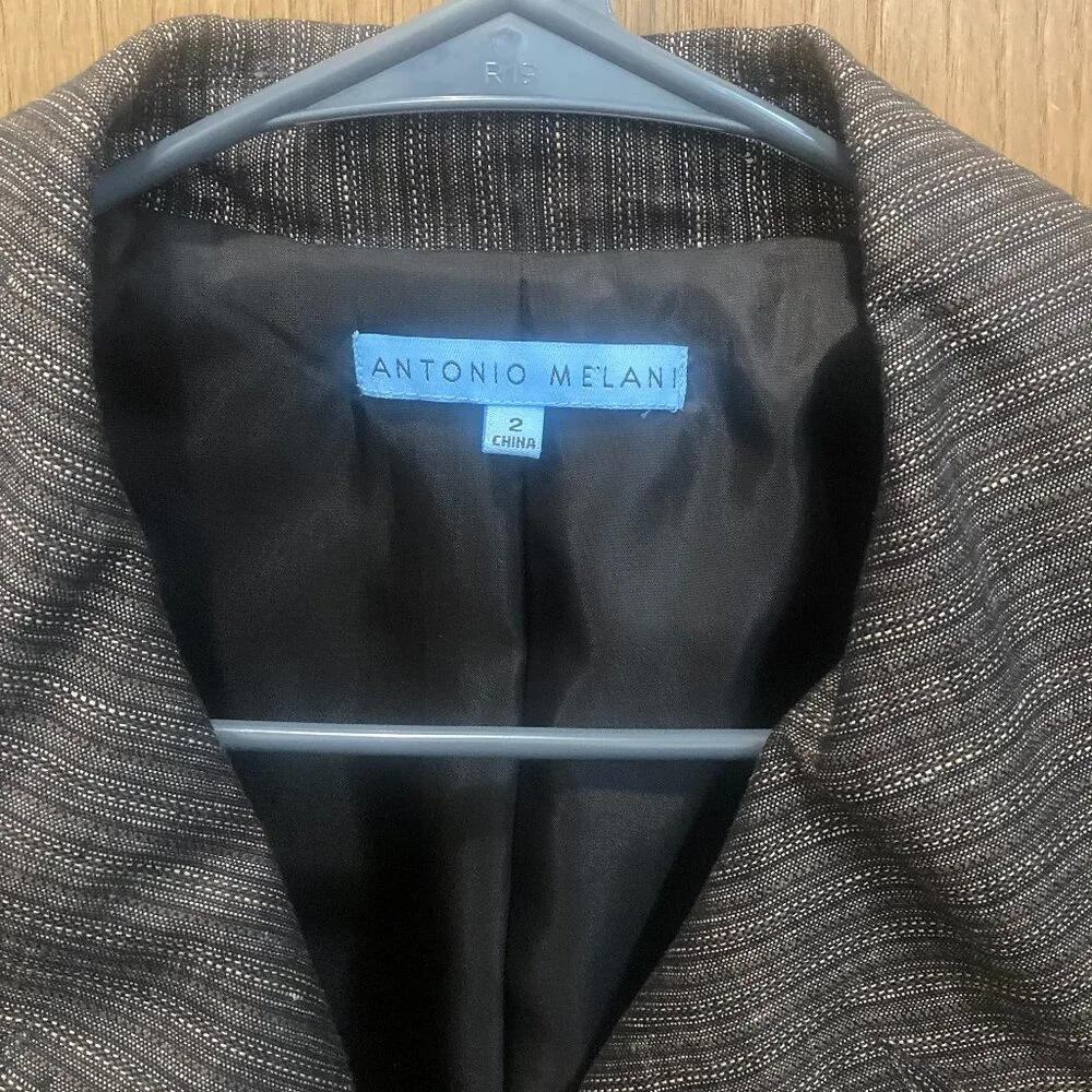 Antonio Melani Brown Tweed Button Down Fitted Blazer - 2
